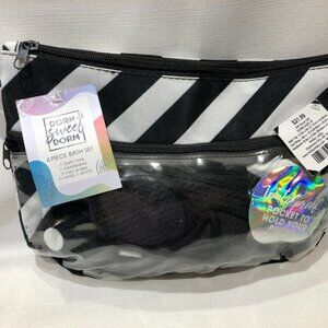 Bath Set Dorm Sweet Dorm Bath Tote 2 Hair Wraps 1 Headband Black White 4 pc NWT